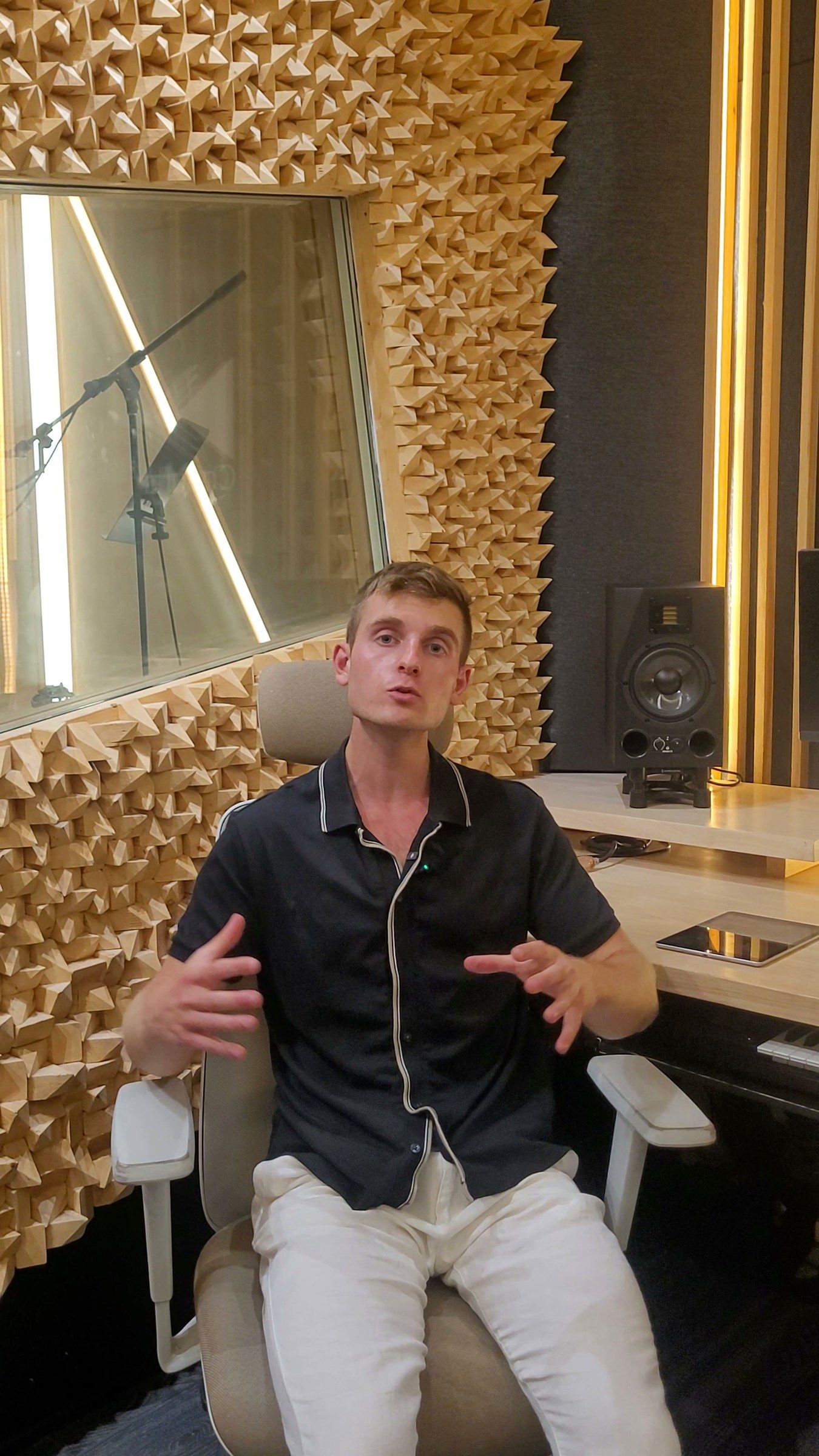 Filming in the sound booth